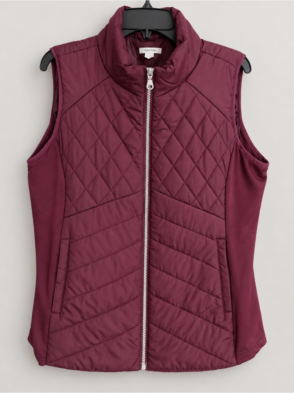 Maurices Quilted Wine Red Sleeveless Puffer Vest